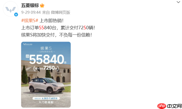 五菱缤果S上市15天累计销量突破15000台 6.68万元起!