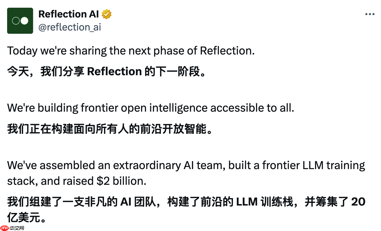 Reflection AI 完成 20 亿美元融资，打造“开放智能”