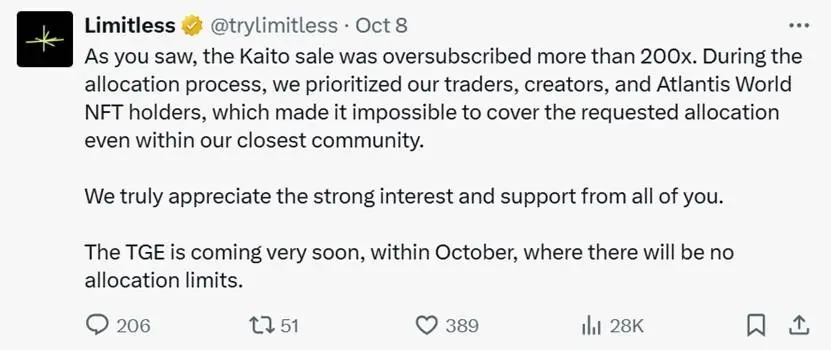 一文盘点10月加密市场TGE项目:Monad、Meteora、Limitless领衔