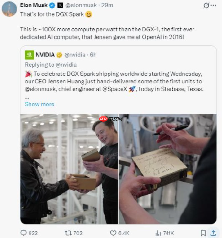 马斯克收到黄仁勋亲手交付的 AI 超算 DGX Spark