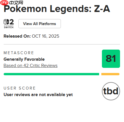 《宝可梦传说 Z-A》M站均分81:目前最出色的宝可梦游戏!