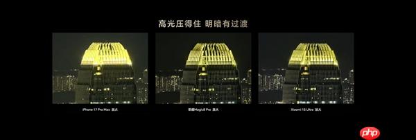 荣耀Magic8 Pro和友商夜景实拍对比：谁是夜神 一目了然
