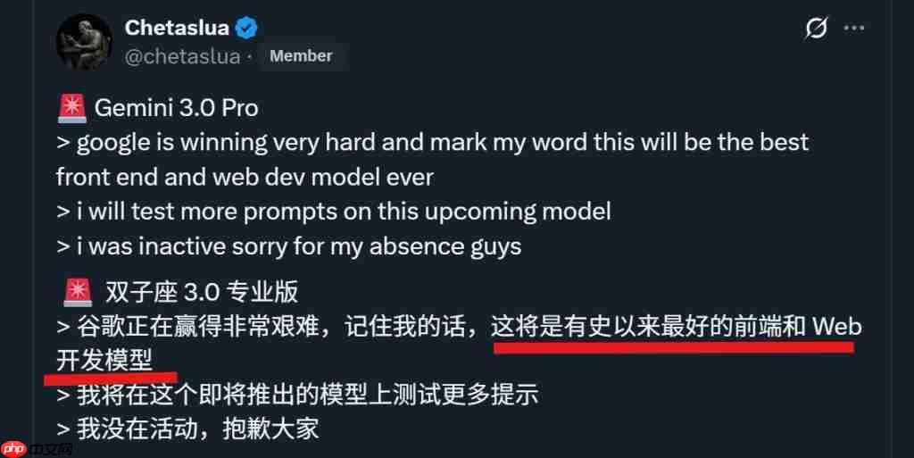  前端危！Gemini 3 内测结果获网友一致好评，“有史以来最强前端开发模型” 