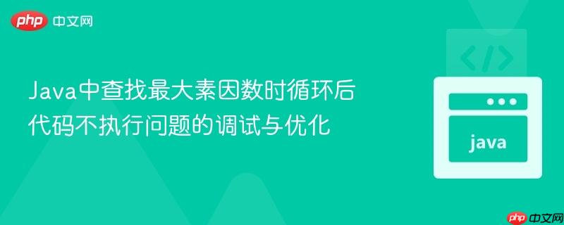 Java中查找最大素因数时循环后代码不执行问题的调试与优化
