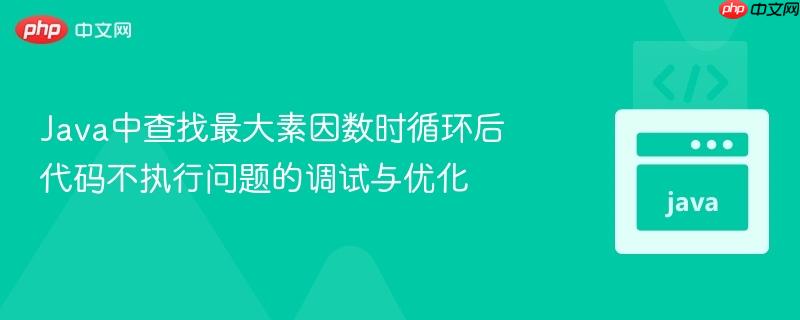 Java中查找最大素因数时循环后代码不执行问题的调试与优化
