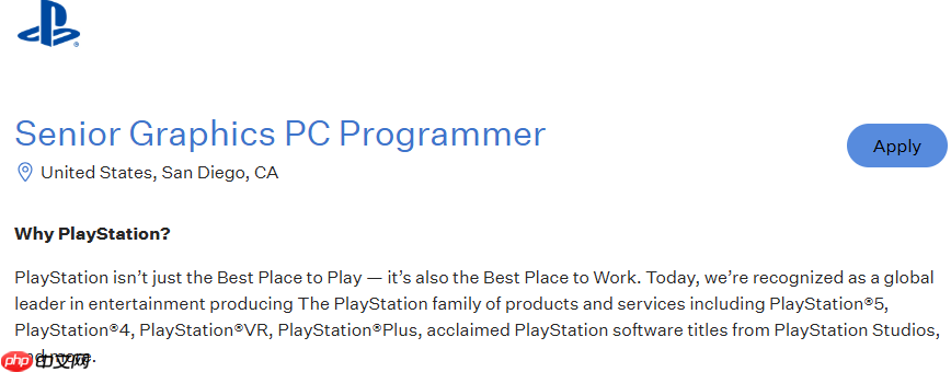 索尼圣迭戈工作室招募PC端图像师 或开发3APC游戏