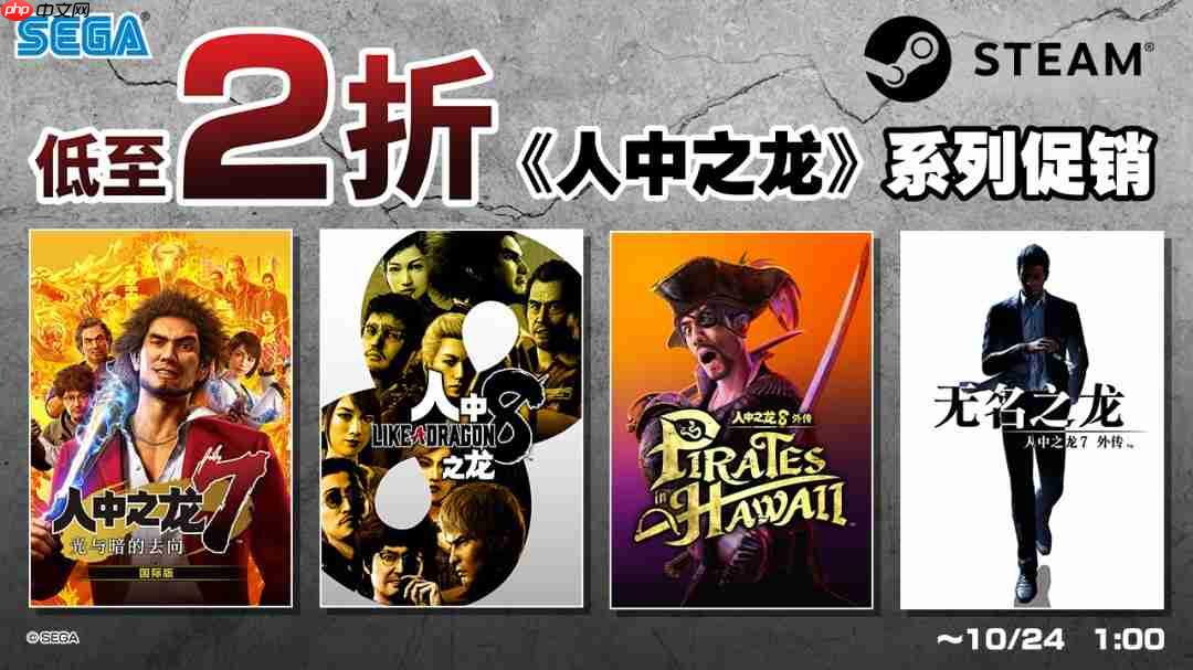 Steam如龙系列促销全场低至2折!《如龙8》史低特价