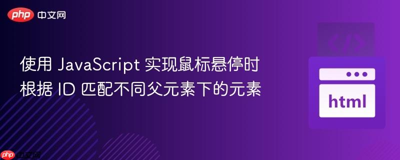 使用 JavaScript 实现鼠标悬停时根据 ID 匹配不同父元素下的元素