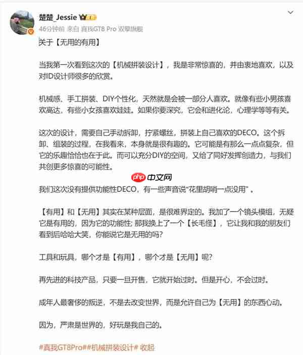 有网友认为真我GT8 Pro外观花里胡哨 真我CMO回应