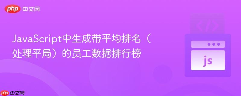 JavaScript中生成带平均排名(处理平局)的员工数据排行榜