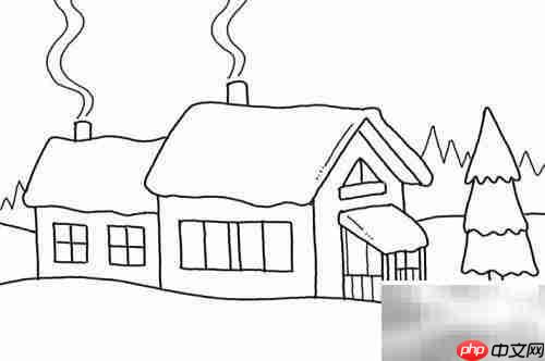 雪地小屋绘画教程