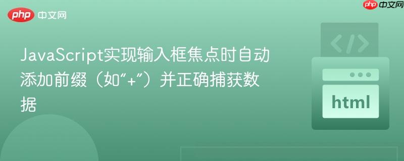 JavaScript实现输入框焦点时自动添加前缀(如“+”)并正确捕获数据