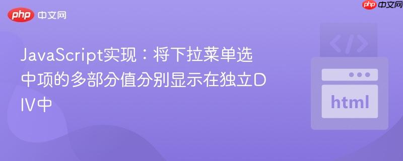JavaScript实现：将下拉菜单选中项的多部分值分别显示在独立DIV中
