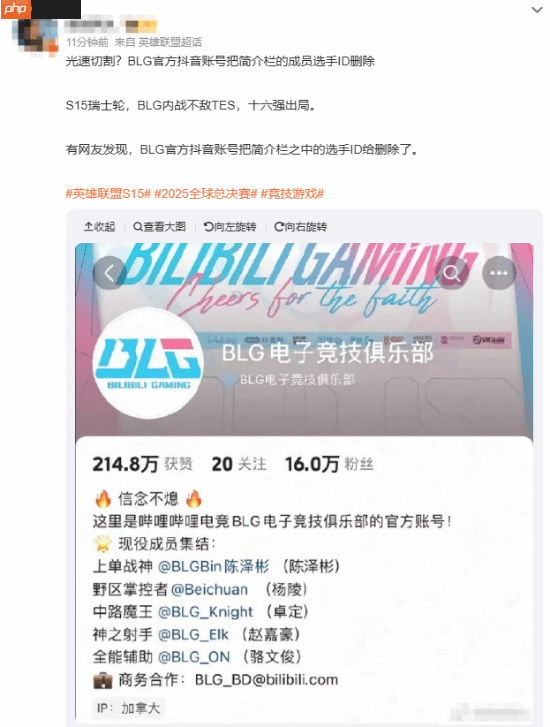 BLG抖音账号简介里的成员ID被删除!打完要解散了?