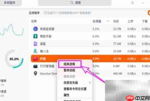 deepin20结束进程方法
