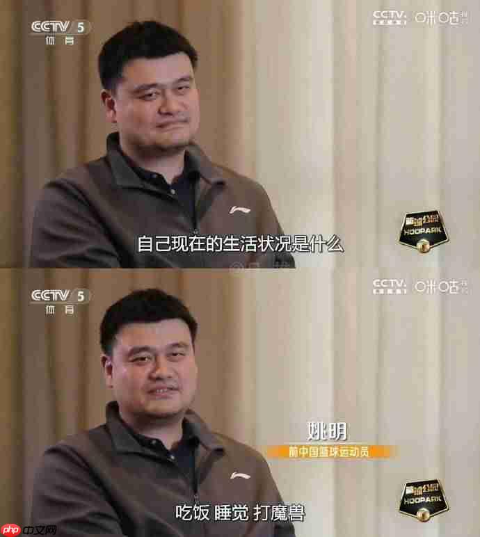 姚明谈近期状态:吃饭、睡觉、打魔兽