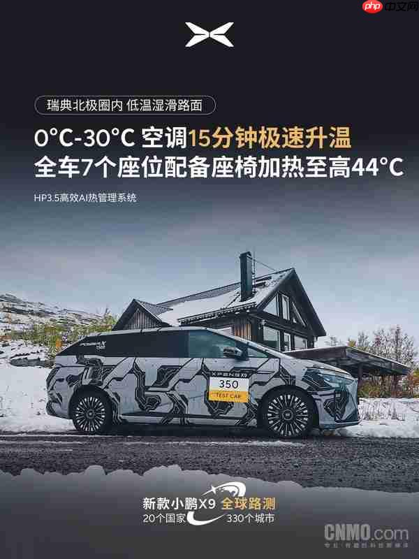 不打滑!新小鹏X9北极圈进行低温湿滑路面稳定性测试