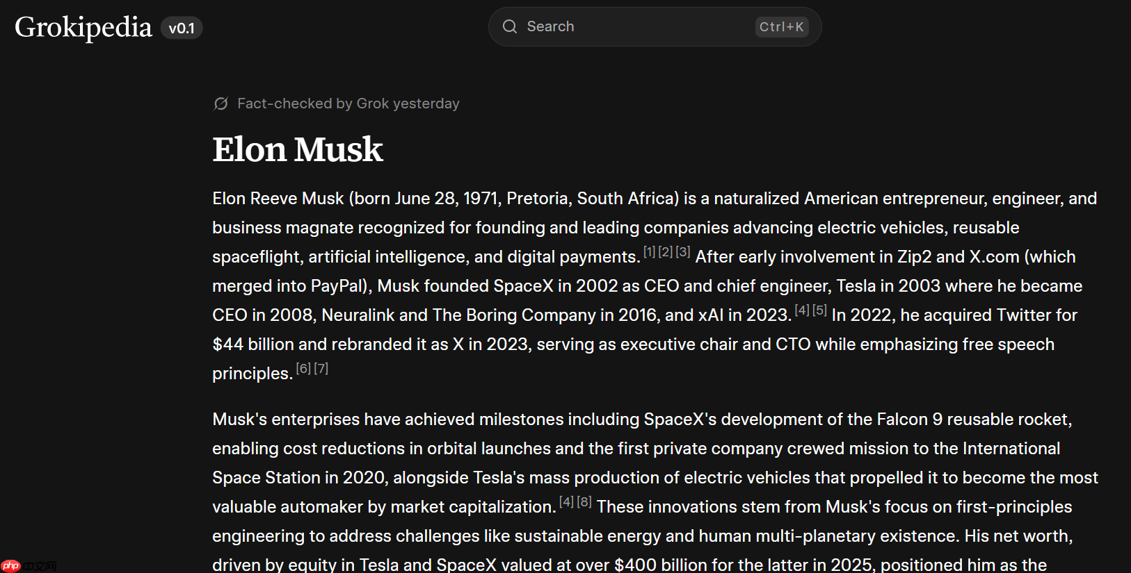 马斯克推出 AI 编辑的在线百科全书 Grokipedia