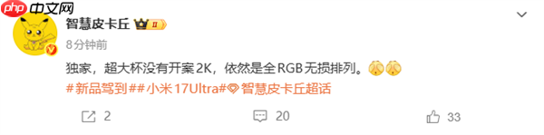 小米17 Ultra取消2K屏:用Pro Max同款超级像素