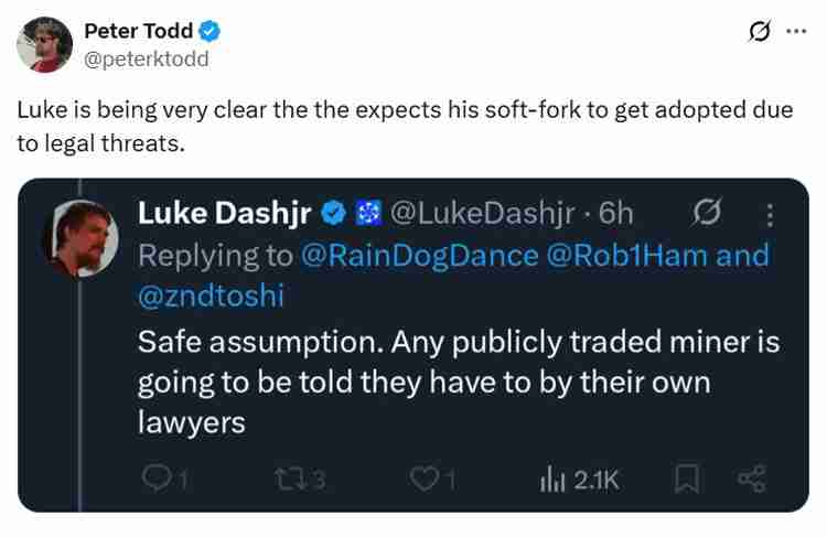 Luke Dashjr分析:比特币遭遇攻击”——BTC支持者抨击软分叉提案中的“法律威胁” Luke Dashjr分析:比特币遭遇攻击”——BTC支持者抨击软分叉提案中的“法律威胁”