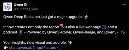 Qwen 深度研究一夜升级！可生成网页和音频播客，新模型能认医生手写体