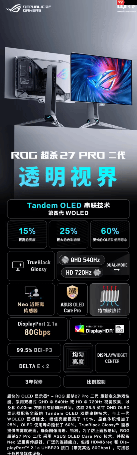 华硕rog超杀27pro二代显示器预约:hd720hz/qhd540hz双模,首发价7998元