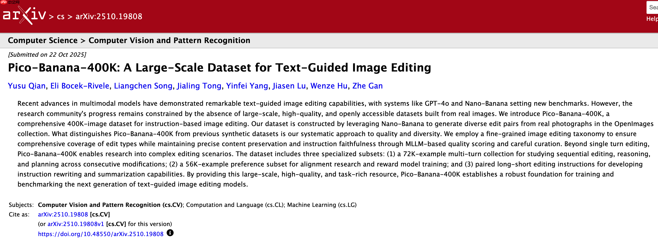 苹果发布 pico-banana-400k 数据集,助力文本引导图像编辑研究