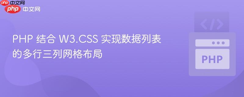 PHP 结合 W3.CSS 实现数据列表的多行三列网格布局