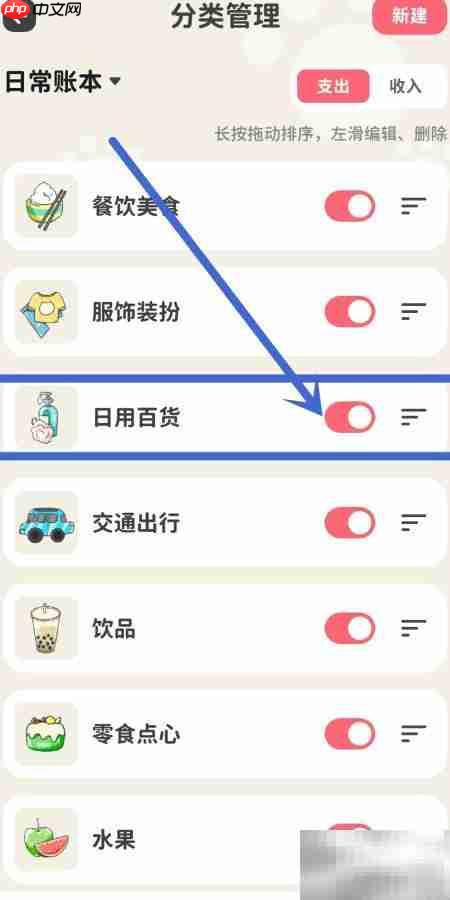 喵钱记账关闭日用百货支出方法