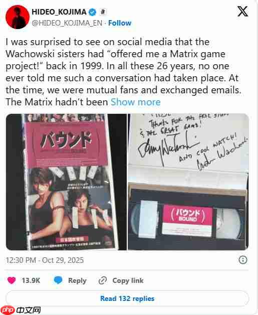 小岛回应《黑客帝国》游戏版:26年来从没人告诉过有这回事儿