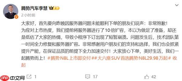 腾势N8L上市后小程序被挤崩 腾势总经理回应:低估了大家的热情