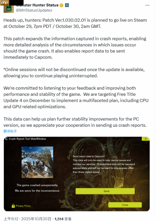 还在修Bug?《怪物猎人荒野》今日发布更新补丁