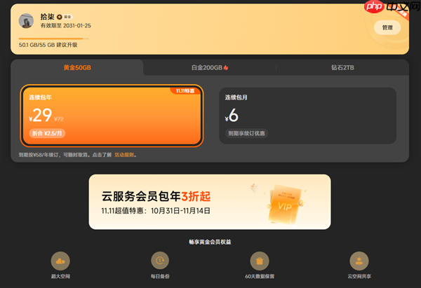 3折起!小米云服务会员双11限时降价:50GB包年仅29元