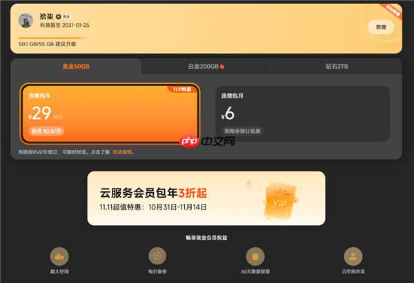 3折起！小米云服务会员双11限时降价：50GB包年仅29元
