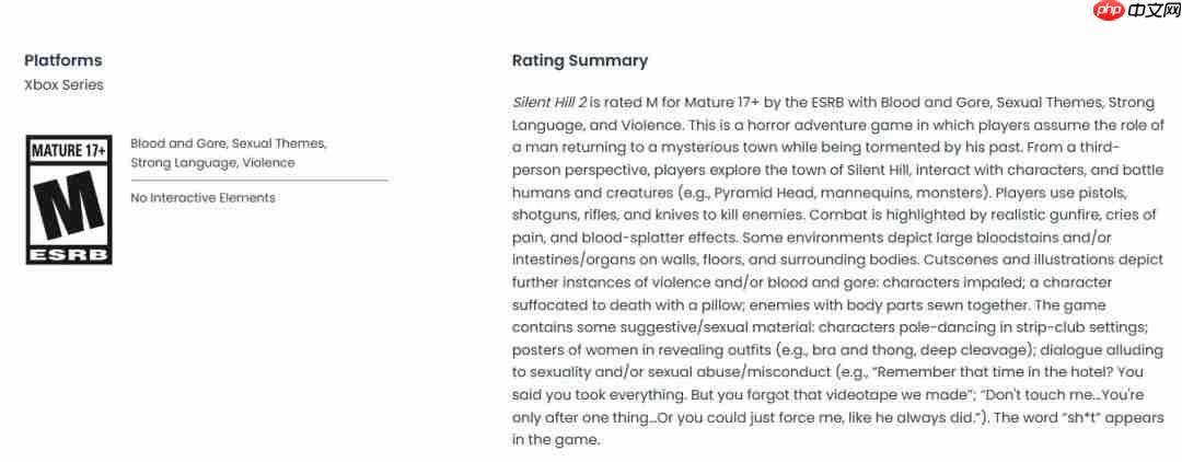 《寂静岭2:重制版》Xbox Series版已完成ESRB分级