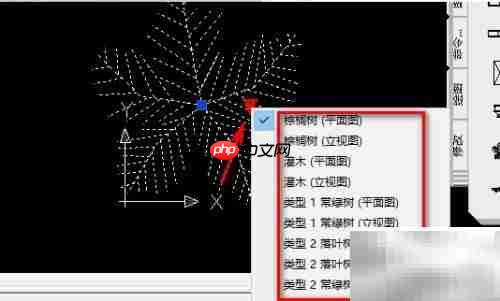 CAD中插入树木与建筑