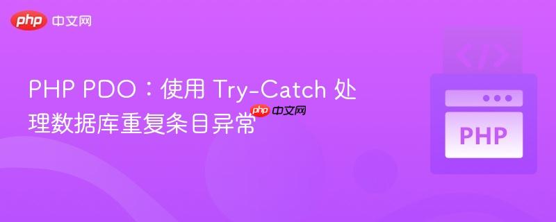PHP PDO：使用 Try-Catch 处理数据库重复条目异常
