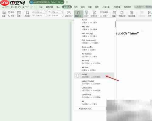 WPS文字设置Letter纸张大小
