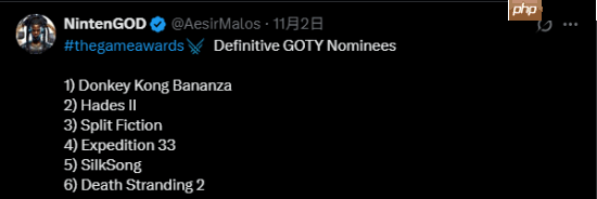 TGA官方提问：你觉得哪六款游戏能拿年度最佳提名？