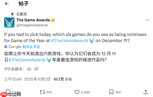 TGA官方提问：你觉得哪六个游戏能入围年度最佳提名？