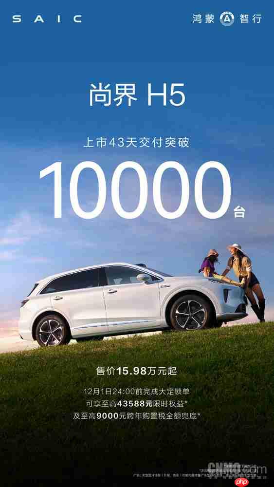 尚界H5上市43天交付破万!9000元跨年购置税同步推出