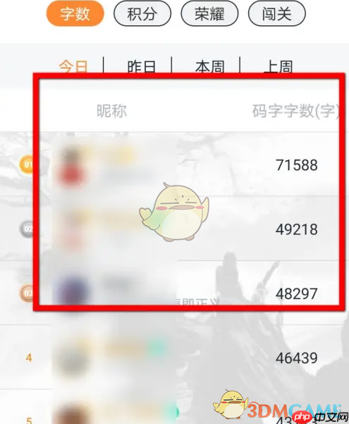 《橙瓜码字》查看码字排行方法