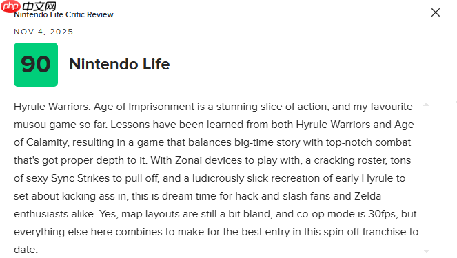 《塞尔达无双:封印战纪》M站79分:登顶无双游戏巅峰!