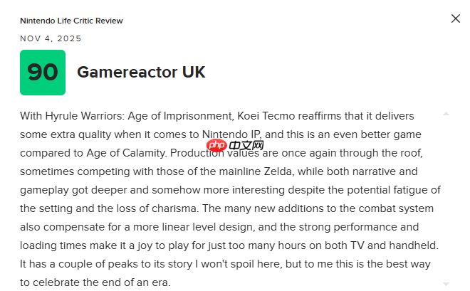 《塞尔达无双:封印战纪》M站79分:登顶无双游戏巅峰!