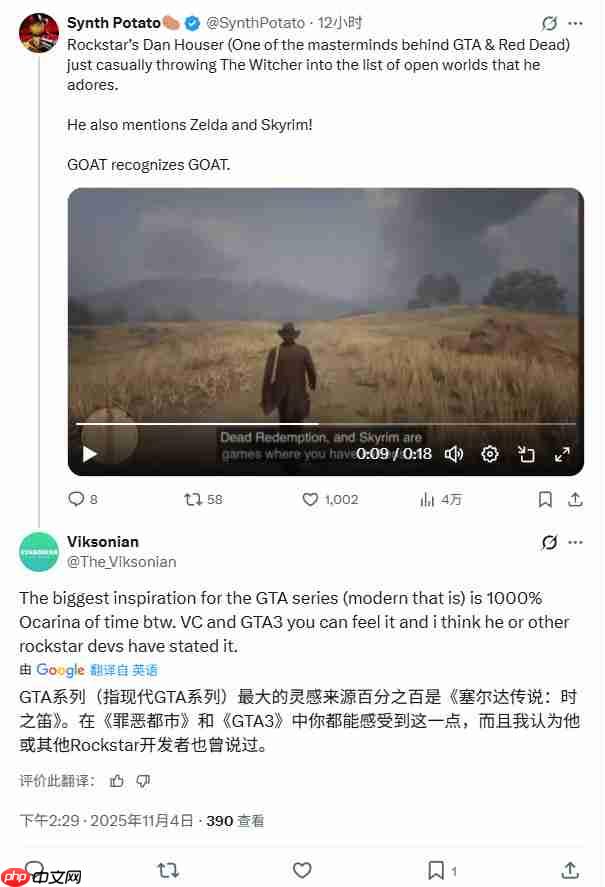 R星创始人将《巫师》系列列入自己最爱的开放世界名单