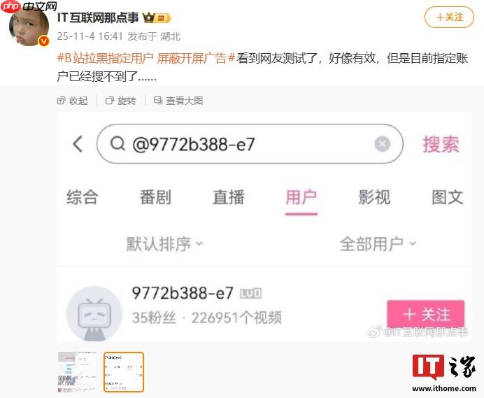 B站回应拉黑特定用户可屏蔽广告：该说法为不实信息，请大家理性看待