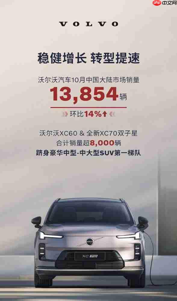 沃尔沃汽车10月中国市场销量超1.3万辆 环比增长14%