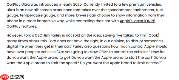 福特CEO回应不使用CarPlay Ultra:不认可苹果策略