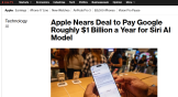 ​苹果计划每年支付 10 亿美元给谷歌，以升级 Siri 语音助手
