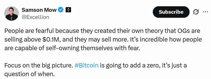 Samson Mow最新观点:比特币(BTC)牛市尚未开始